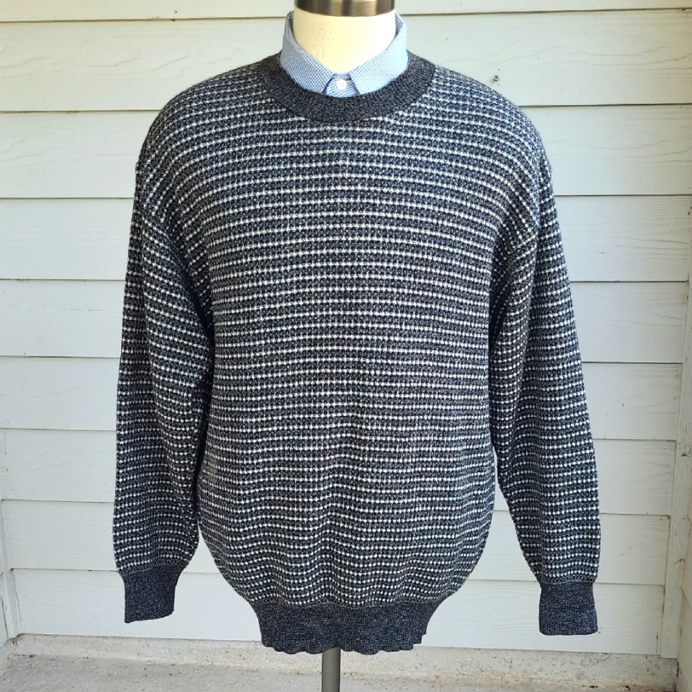 MISSONI Vintage Grey Beige Weave Abstract Merinos Wool Sz XXL‎ Crewneck Sweater
